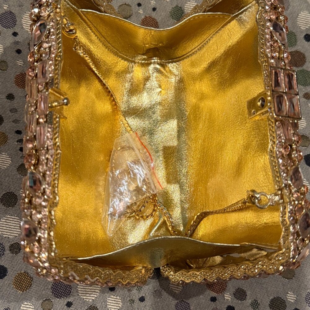 Fawziya Rose Gold Bejeweled clutch purse - Picture 3 of 5
